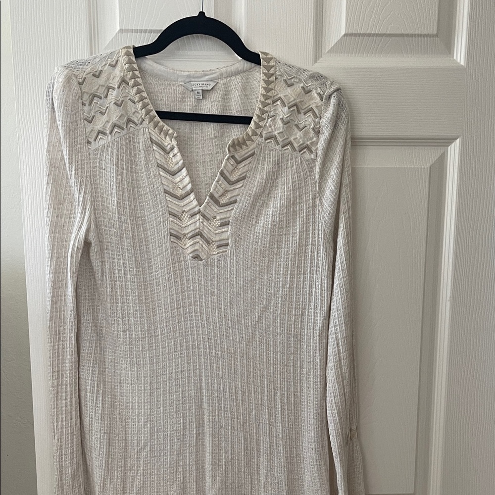 Lucky Brand Cream Textured Long Sleeve Top